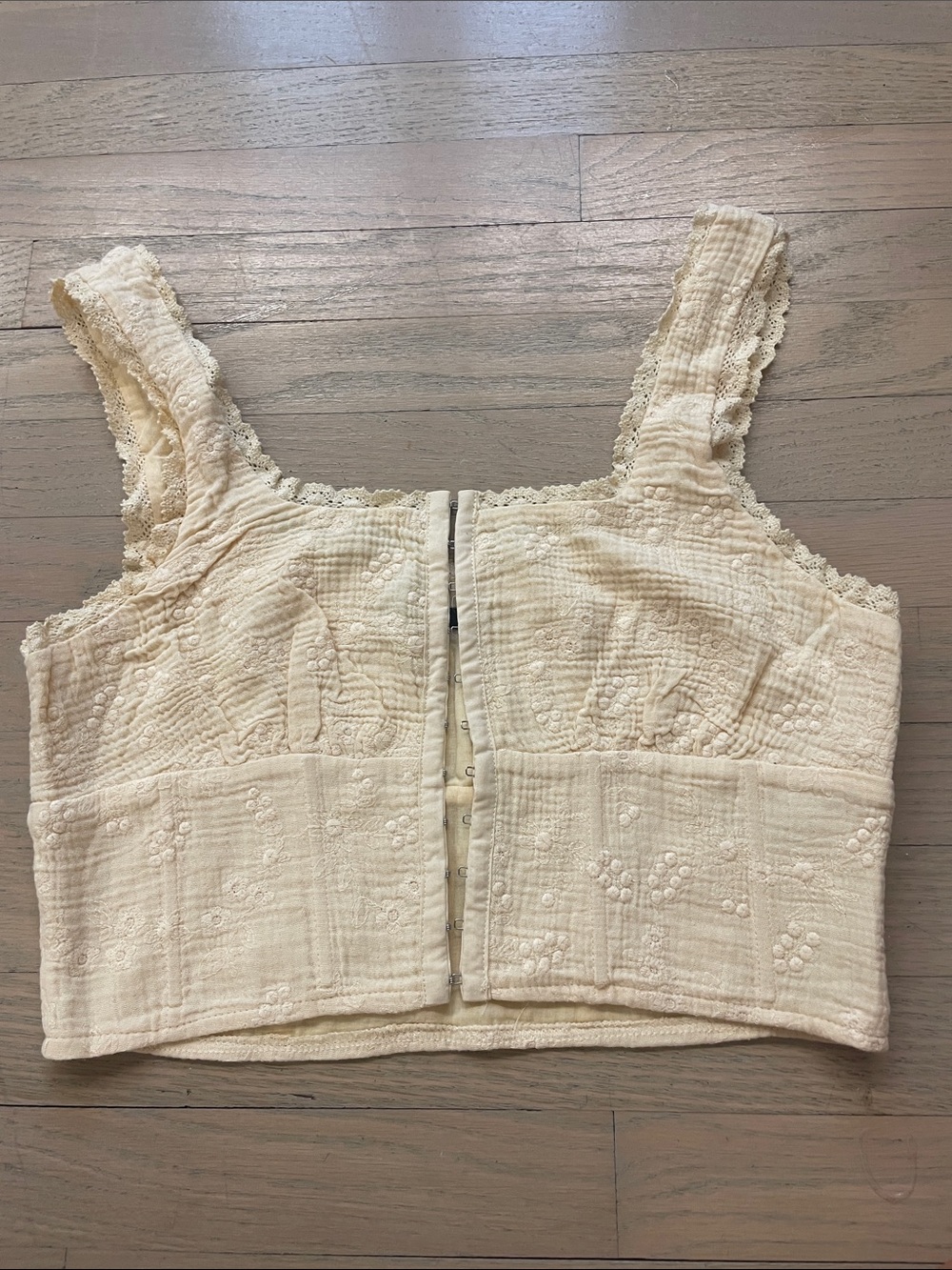 Forever 21 Cream Textured Hook-Front Crop Top